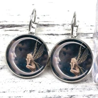 hot gothic angel moon pendant earrings personality pattern fairy tale stud earrings womens jewelry souvenir collar earring pin