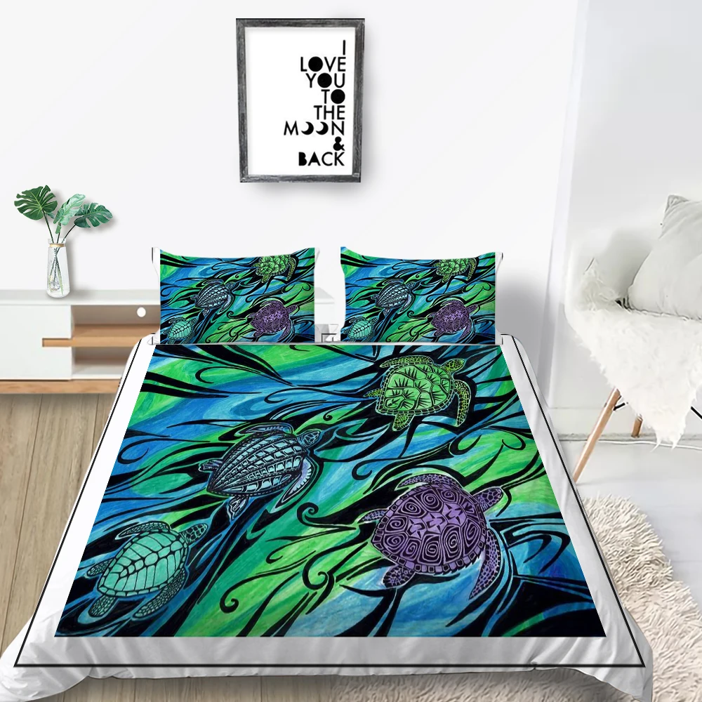 Комплект постельного белья с морской черепахой коралловый риф художественный