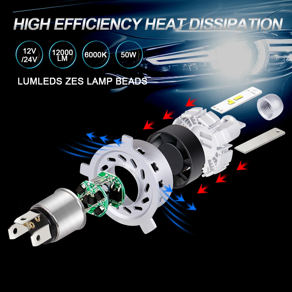 80 Вт H4 Hi/Lo светодиодный комплект фар лампы Чип 12000lm HB2 9003 Высокий Низкий