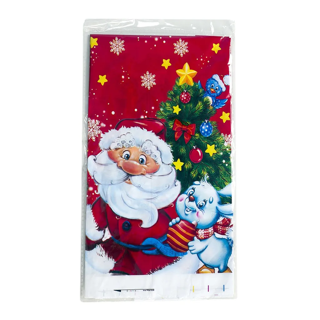 

Christmas Disposable Tablecloth Waterproof Santa Claus Rectangular Pvc Table Cover Decorations For Home New Year Gifts 180*110cm
