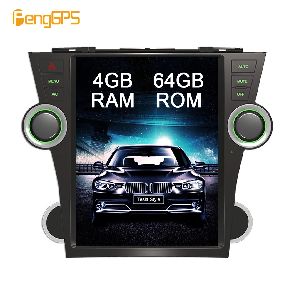6 ядерный Android 8,1 Tesla стиль автомобиля радио forToyota Highlander 2009-2013 gps-навигация, dvd-плеер сенсорный экран монитор 4H видео