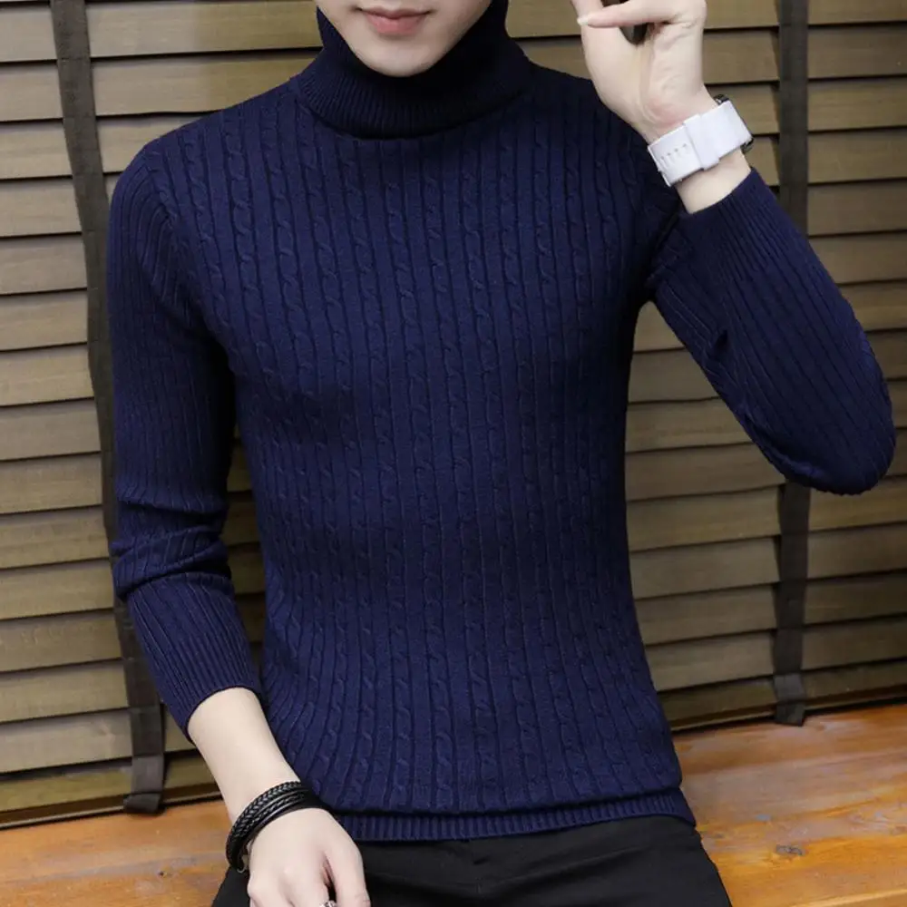 

Casual Male/Men's Sweater Autumn Solid Color Turtle Neck Ribbed Twist Sweater Bottoming Shirt