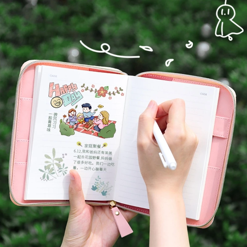 

Cartoon Flower B6 Zipper Notebook Notepad with Pen Leather Planner Diary Journal Agenda Stationery Gift School Office Supplies