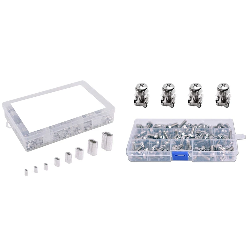 

50Sets M6 Square Hole Nuts and Mounting Screws Washers with 315Pcs 8 Sizes Crimping Loop Sleeve Double Barrel Ferrule
