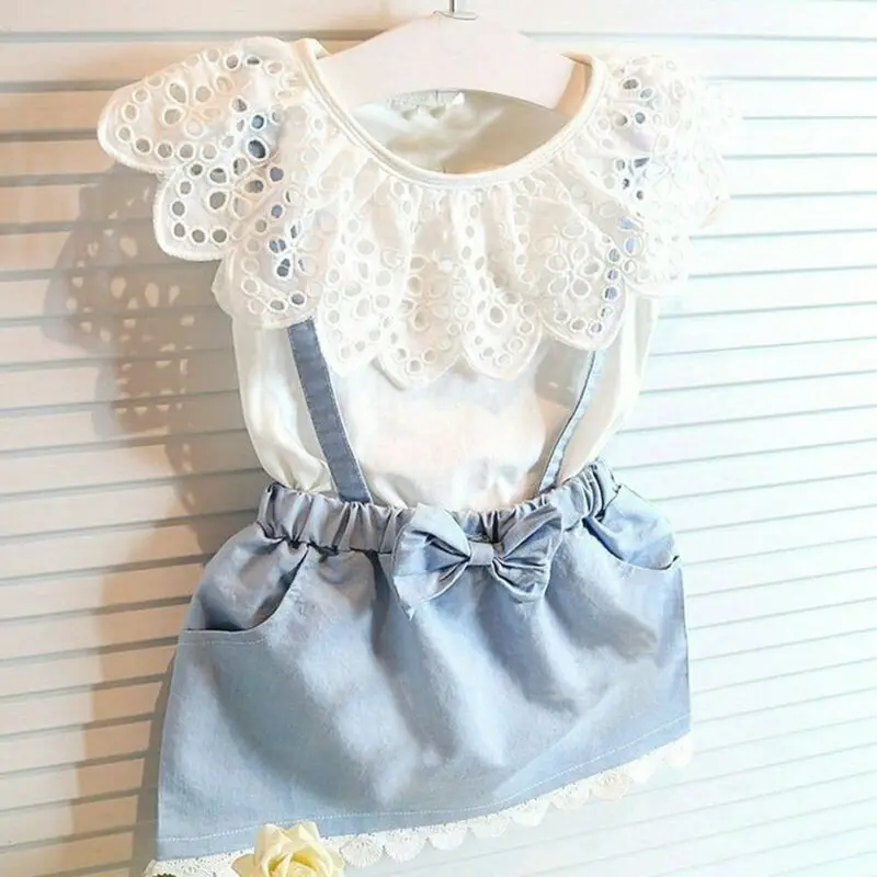 2 шт./комплект летняя Кружевная футболка и юбка для девочек ясельного возраста