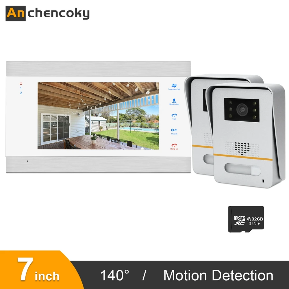 Видеодомофон Anchencoky проводная система связи с экраном 7 дюймов 1200TVL датчиком