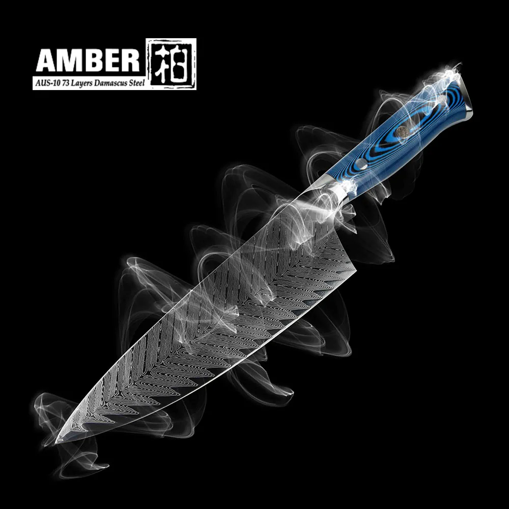 

Amber 8 inch chef knife High Quality 73 Layers Damascus Steel kitchen knife Environment Pakka Bella Wood Handle Japanese knife