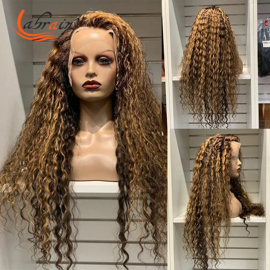 

13x6 Highlight Full Honey Blonde Colored Curly HD Lace Front Human Hair Kinky Curly Wigs Lace Frontal Remy Wig Woman Pre Plucked