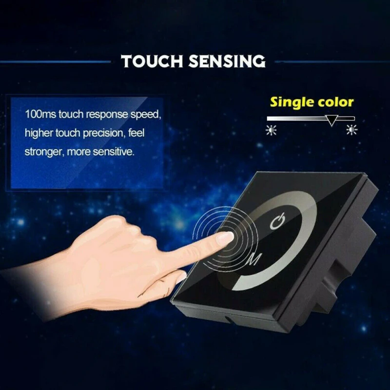 

Fashion LED Touch Controller Home Dimmer Switch DC 12V-24V Touch Panel Switch Lights Dimmer Controller UK/EU Wall Mounted Switch