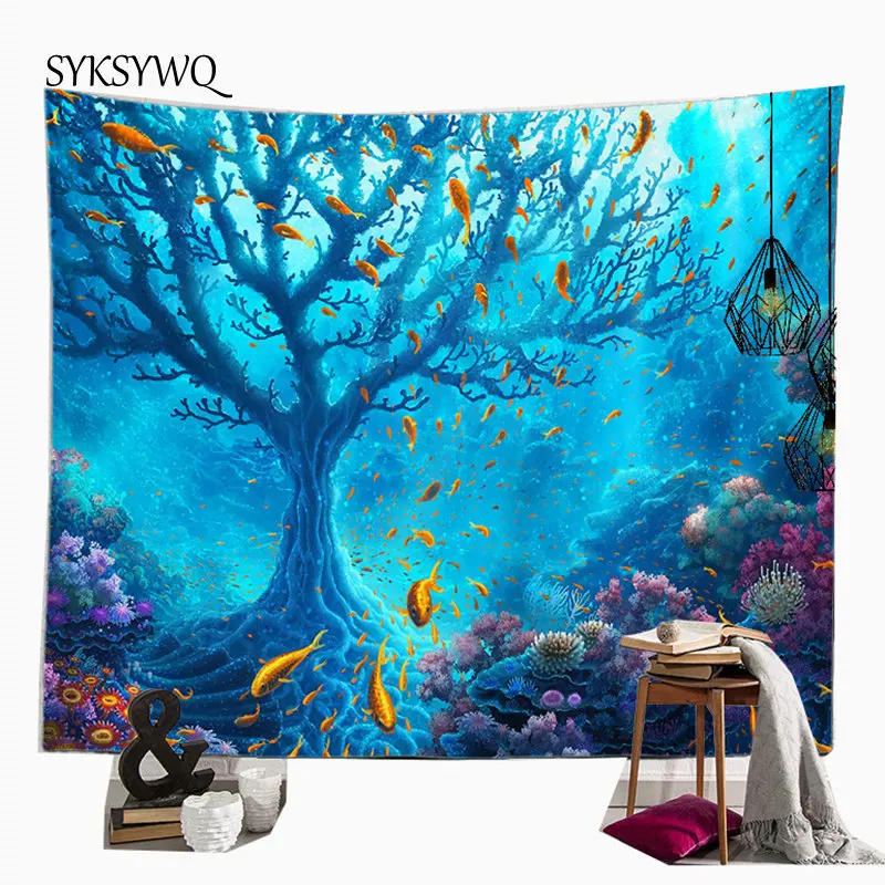 Коралловое дерево гобелен морская рыба Настенный Ковер Прямая поставка черепаха