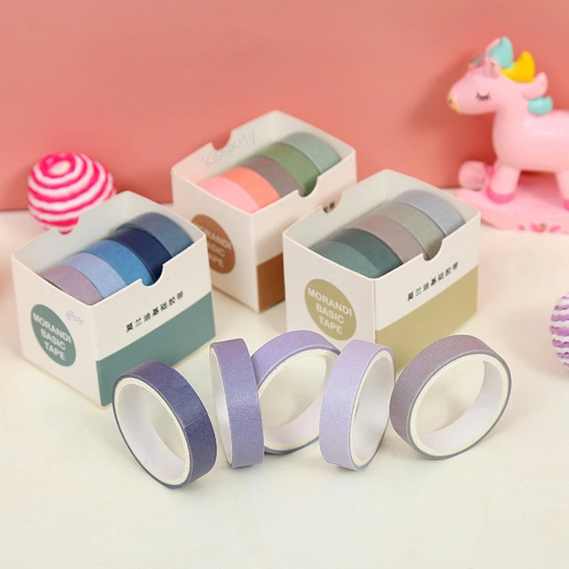 

5 Rolls/Set Kawaii Morandi Solid Color Washi Tape Set Decorative Masking Tape Scrapbooking Adhesive Tape School Stationery