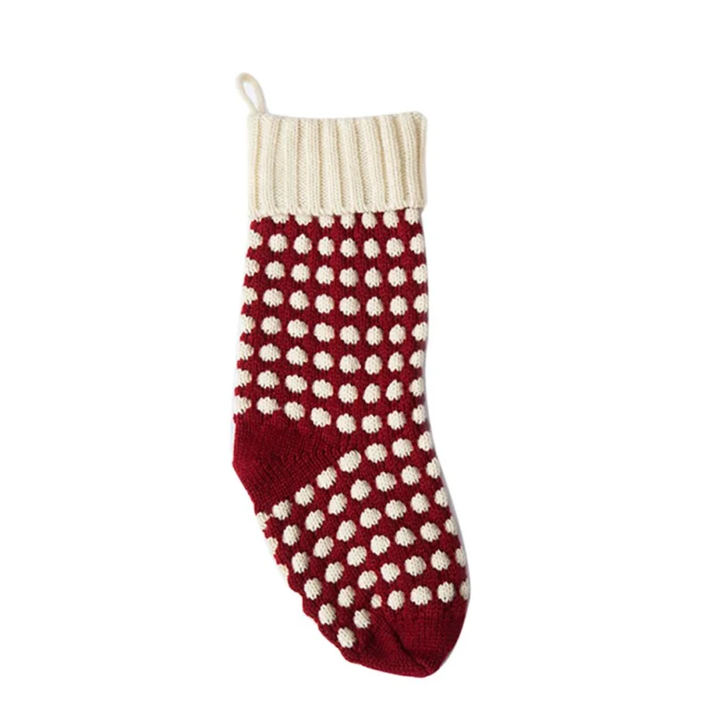 

1pc Christmas Socks Dots Acrylic Knitted Hosiery Gift Holder Tree Ornament Stocking Fireplace Hanging Decor With Ring
