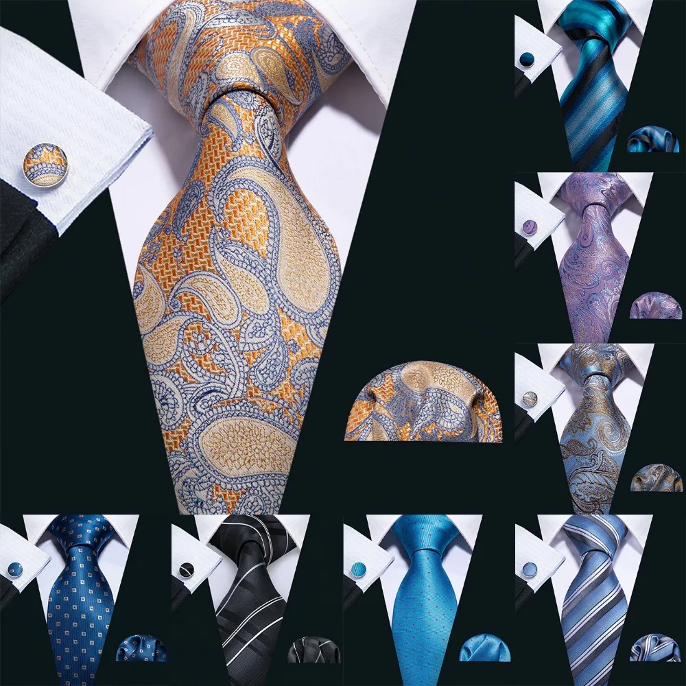 

2019 Barry.Wang 20 Colors Paisley 100% Silk Ties For Men Gifts Wedding Necktie Gravata Handkerchief Set Men Business Groom S-20P