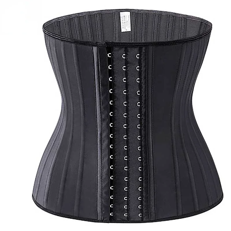 Блестящий латексный корсет для талии 25 спиральных стальных косточек черный