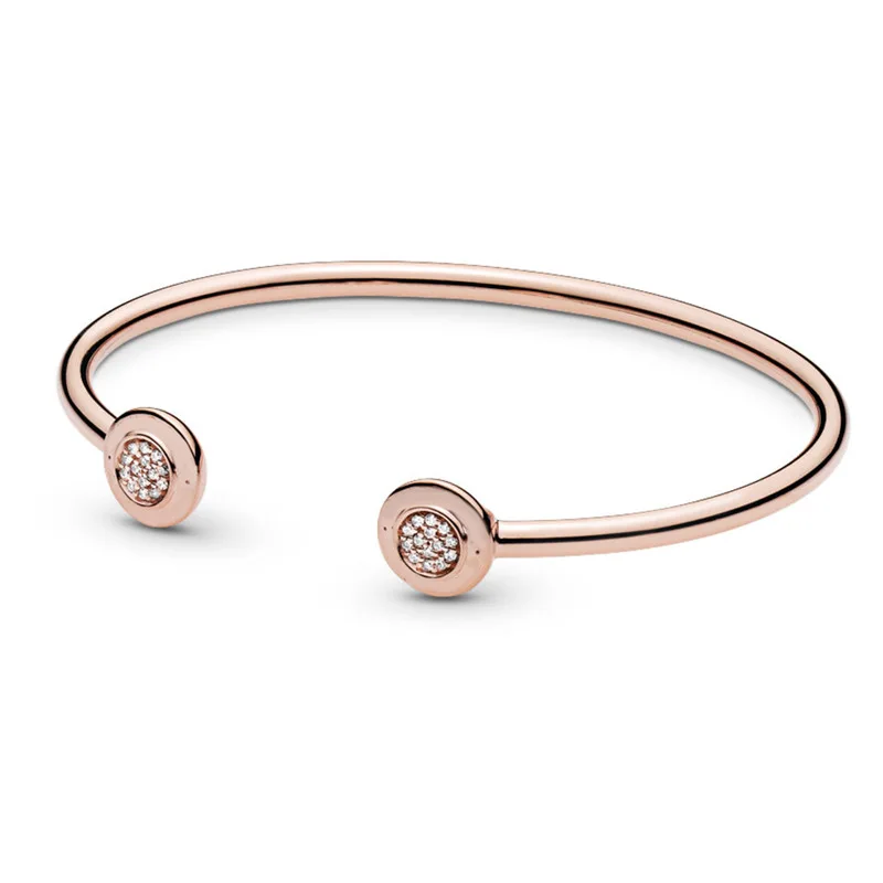 

Authentic 925 Sterling Silver Pan Bracelet New Classic Hot Rose Gold Open-end Couple Bracelet Fit Diy Charm Women Jewelry