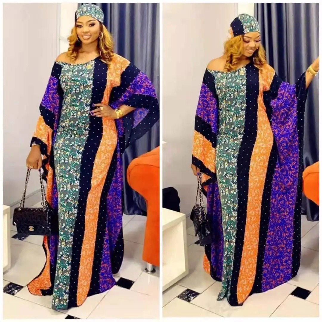 

Women's Fashion Classic Design African Clothing Dashiki Robe Print Loose Long Dress Headscarf Not Included Free Size