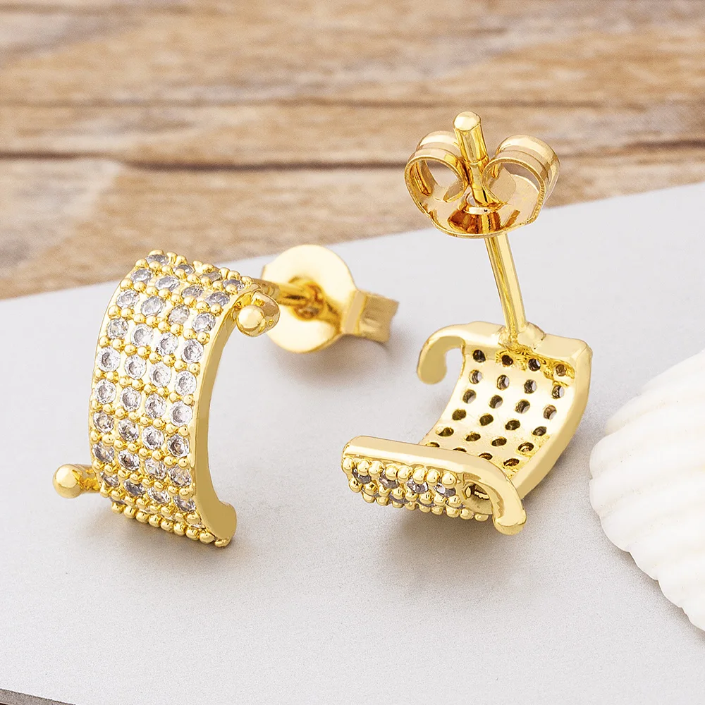 

Nidin Top Quality Cubic Zirconia Stud Earrings For Women Girls Copper CZ 9 Styles Fashion Party Wedding Jewelry Gift Wholesale