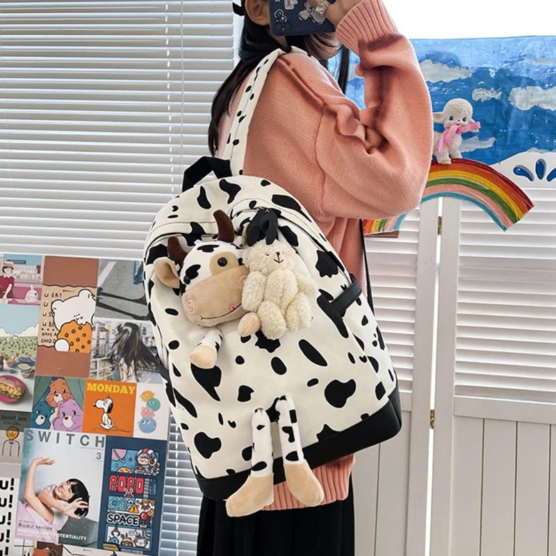 

Women Men Cow Print Backpack Teenage Students Schoolbag Large Daypack Rucksuak