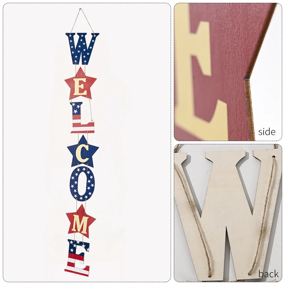 

American Independence Day Wooden Pendant Welcome Letter Hanging Ornament National Day Door Window Hotel Decoration DC156