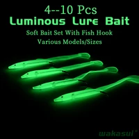 2020 new10pcs sea bass high quality luminous fishing lures rubber worm small eel crank bait with hook outdoorfishing accessories