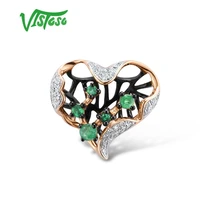 vistoso gold pendants for women pure 14k 585 rose gold hollow heart natural emerald sparkling diamond wedding fine jewelry