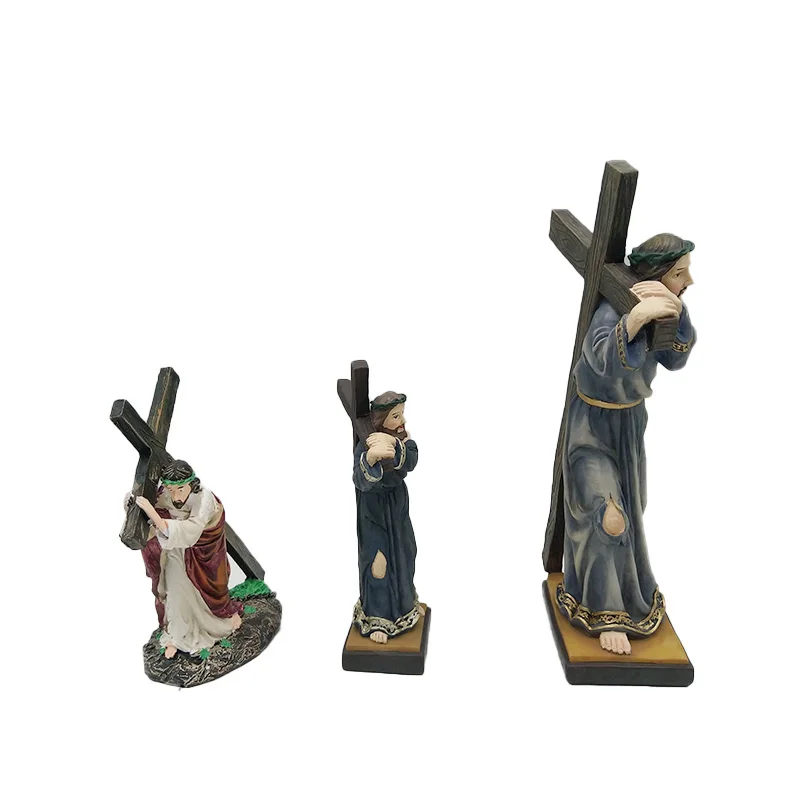 Смола Крест Распятие Иисуса Статуэтка женщины в христианском декорация для