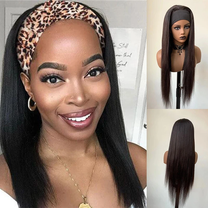 Yaki Straight Human Hair Headband Wig Brazilian Headband Human Hair Wigs For Black Women Remy Hair