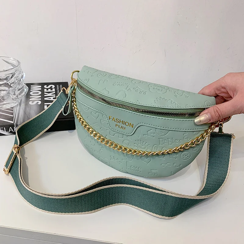 

VeryMe 2021 Fashion Green Chain Saddle Bag Wide Shoulder Strap Messenger Pack Popular Simple Female Handbags Bolso Para Telefono