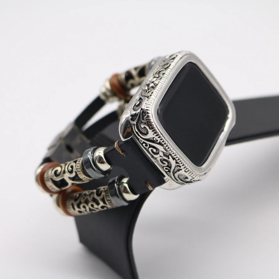 Резной металлический чехол с ремешком для часов Apple Watch Band Series 5 4 ретро-чехол iWatch