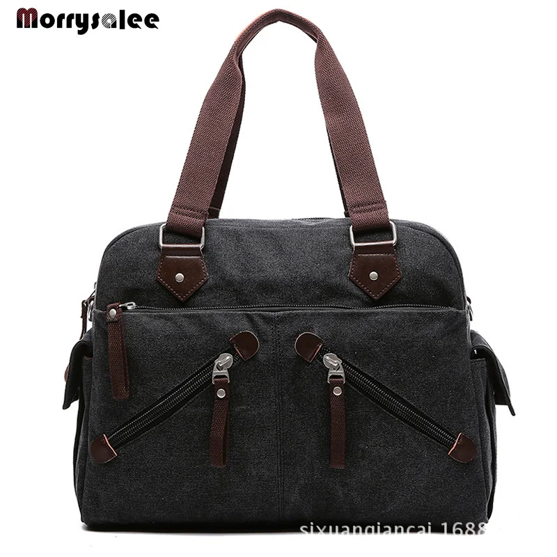 Холщовая деловая сумка для мужчин портфель на молнии однотонная дорожная