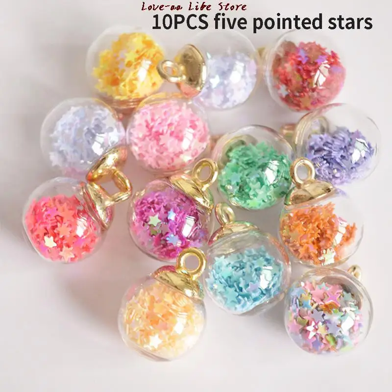 

10 шт. Случайные Смешанные стеклянные серьги-шарики, подвески, красочные пятиугольные Звездные шарики, подвески «сделай сам», искусственные ...