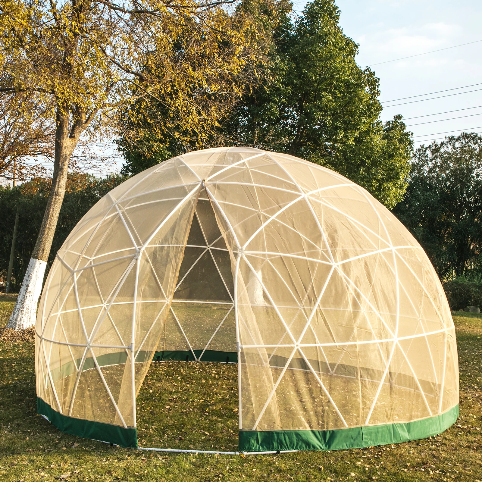 

VEVOR Bubble Tent Garden Igloo 9.5/12ft with LED Mesh PVC Cover Geodesic Greenhouse Dome Outdoor Sunbubble Backyard Bubble House