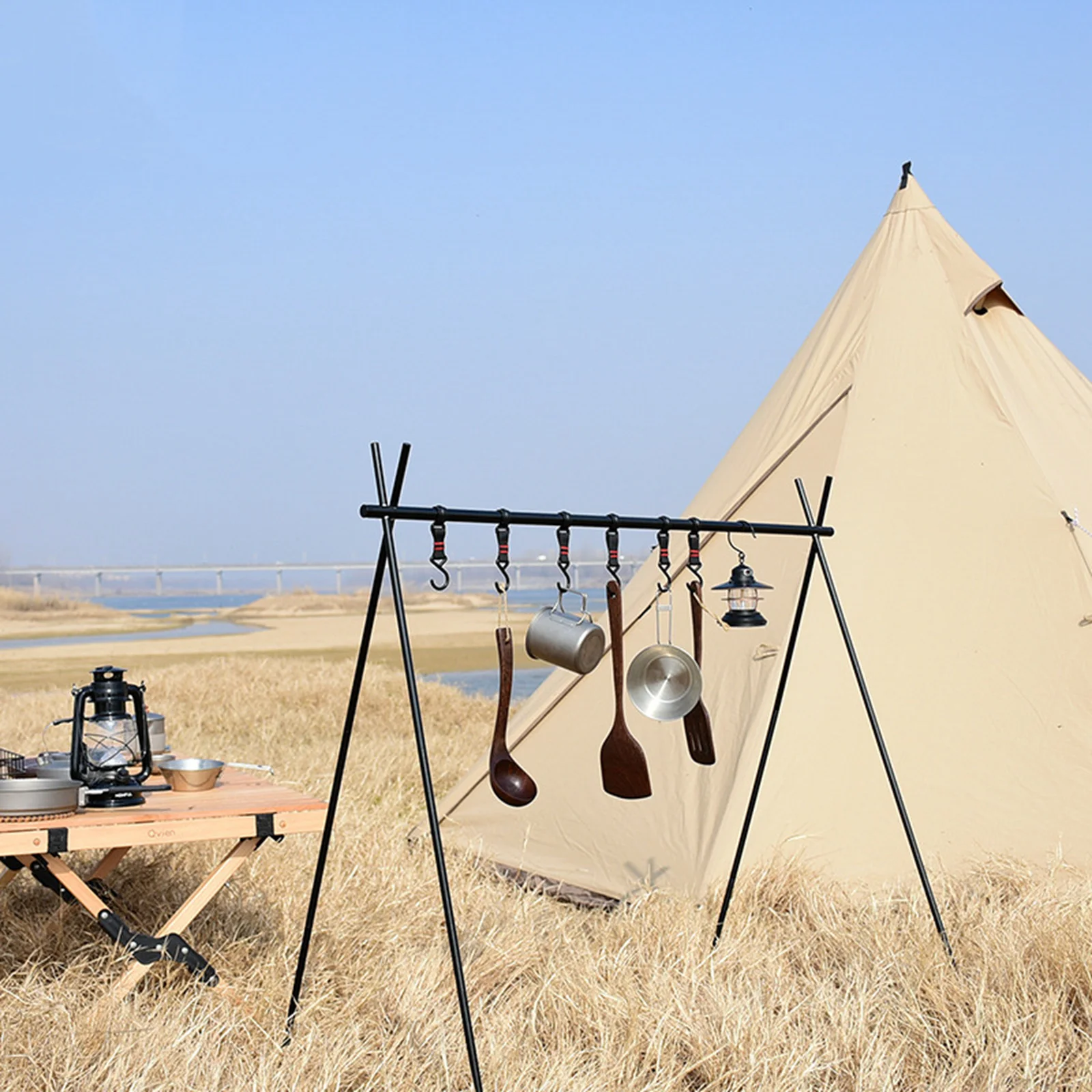 

5/6pcs Outdoor Hooks Portable Camping Storage Hook Rack Folding Tripod Climbing Barbecue Tools Storage Rack