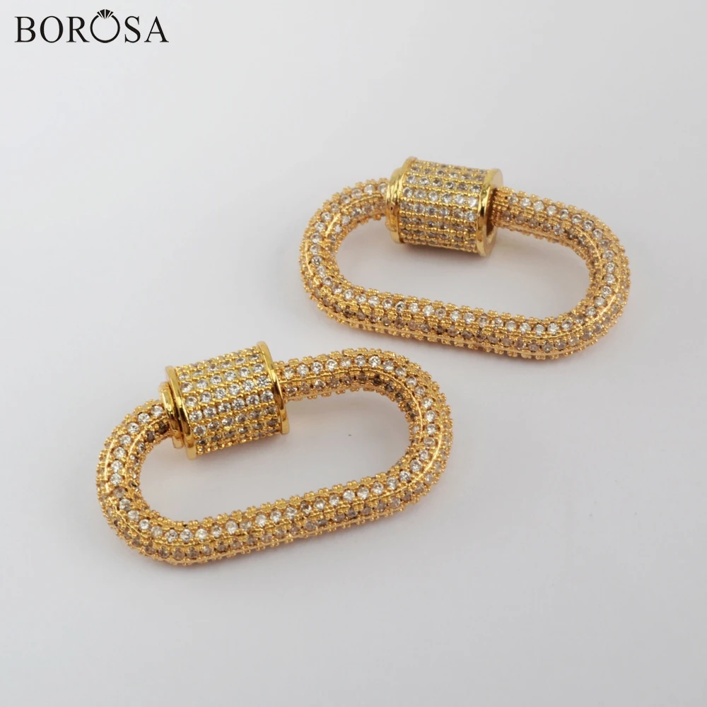 

BOROSA 5/10Pcs Metal Hook Clasp Jewelry Accessories Zircon Crystal Clasp for Necklace Pendants Spiral Screw Clasp Charms WX1307
