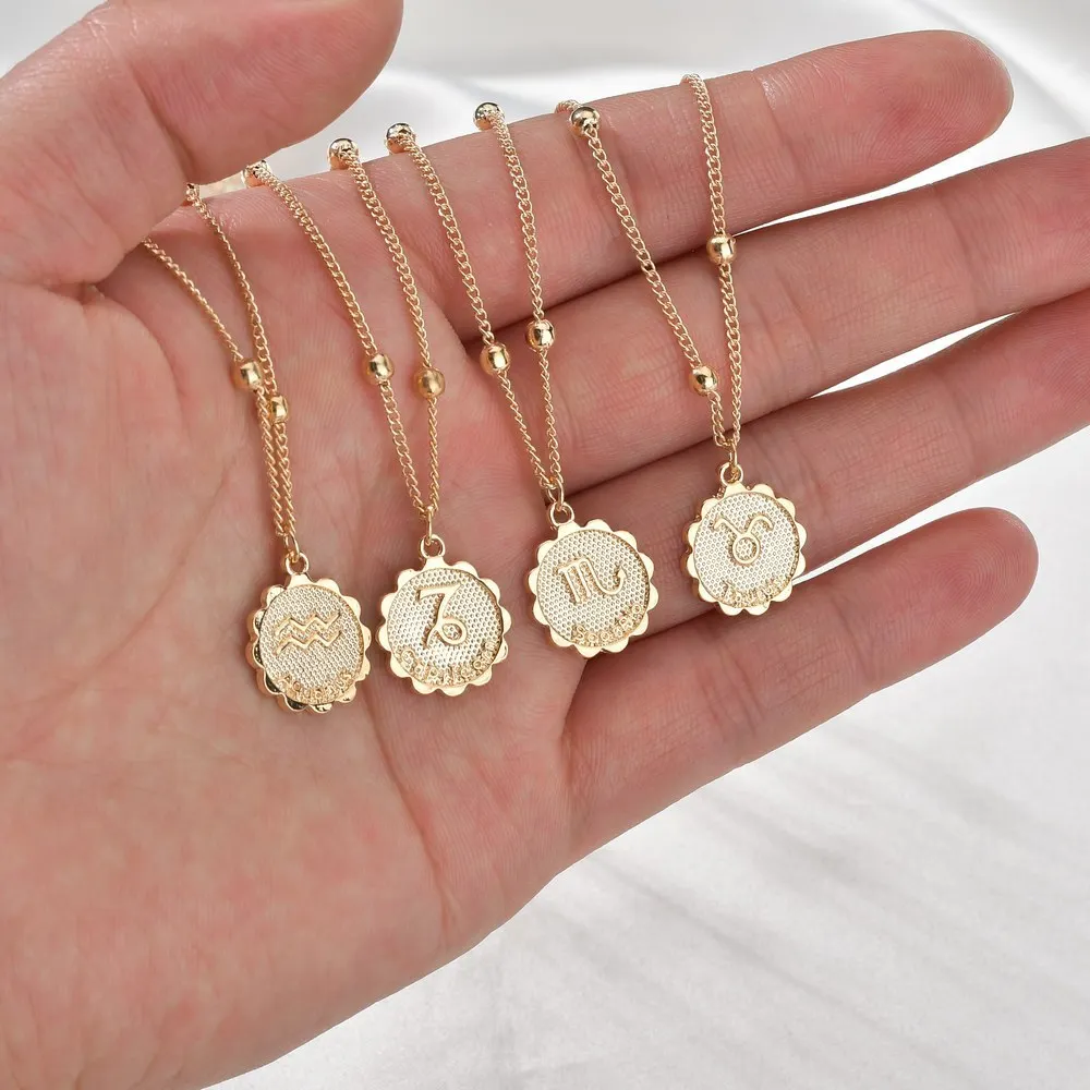 

Golden Zodiac Necklace Best Friend Gift Creative Female Zodiac Necklace Wild Temperament Sweater Necklace