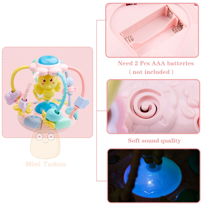 Детские развивающие игрушки музыкальный мяч милые животные бусины со светом 0 12 месяцев детская погремушка