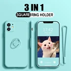 Квадратный Мягкий силиконовый чехол для телефона с ремешком для iPhone 13 11 12 Pro Max XS Max XR 7 8 Plus, противоударный чехол с магнитным кольцом-держателем