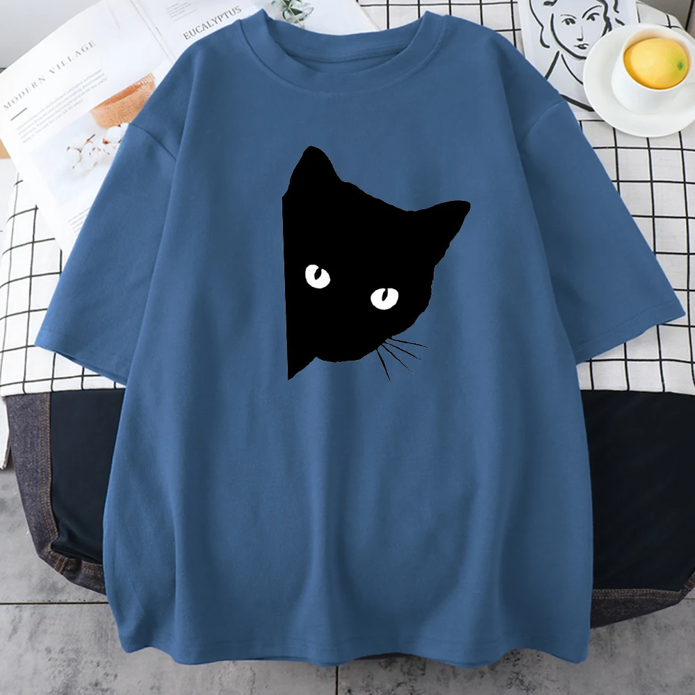 

Black Cat Kawaii Print T Shirt Women Oversize O Neck Harajuku Clothes Vintage Short Sleeve Oversized Tshirt Female Loose Tshirts