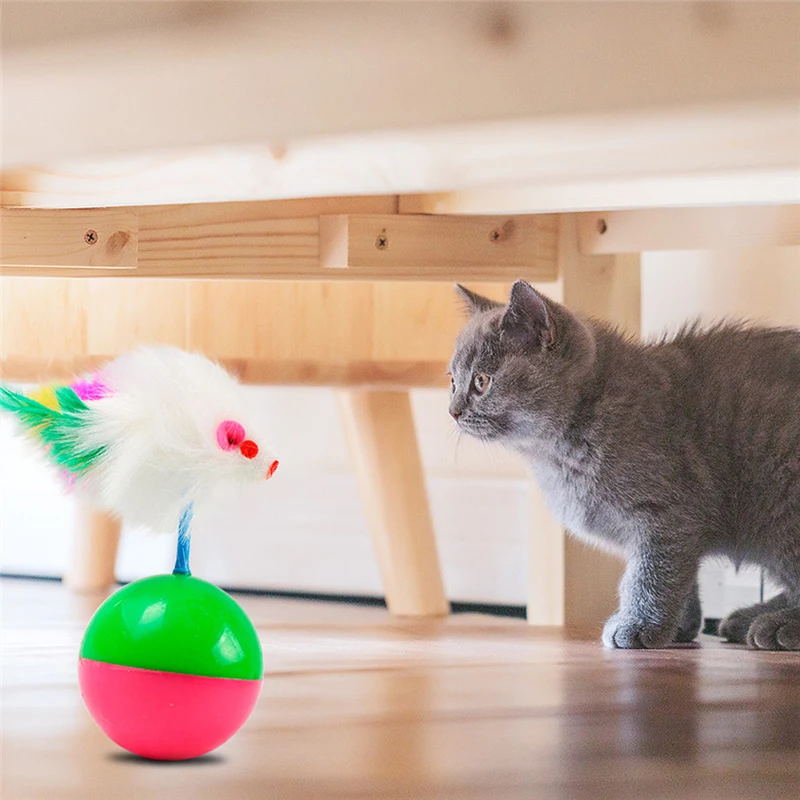 

Funny Pet Cat Toys Tumbler Plush Feather Cats Toys Colorful Feather Mouse Toys for Cats Interactive Toy Ball Cats Supplies