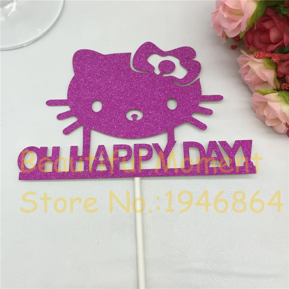 Золотой Розовый Блестящий Топпер для торта Kitty с кошкой первый день рождения торт