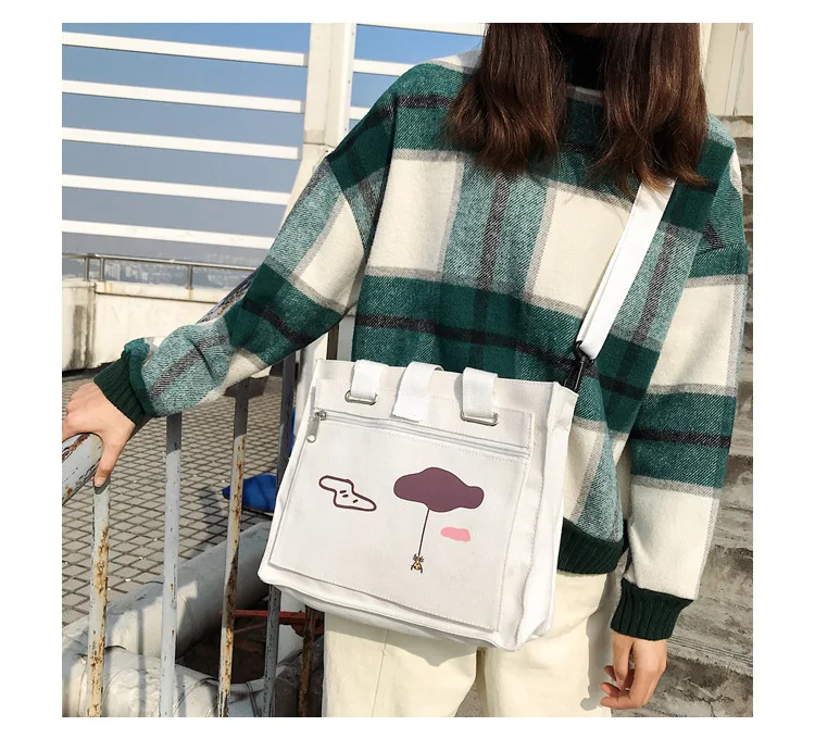 Two tide 2019 autumn shoulderbags Hasp zipper totes handbag bags canvas animal school big capacity fastener white japan | Багаж и сумки