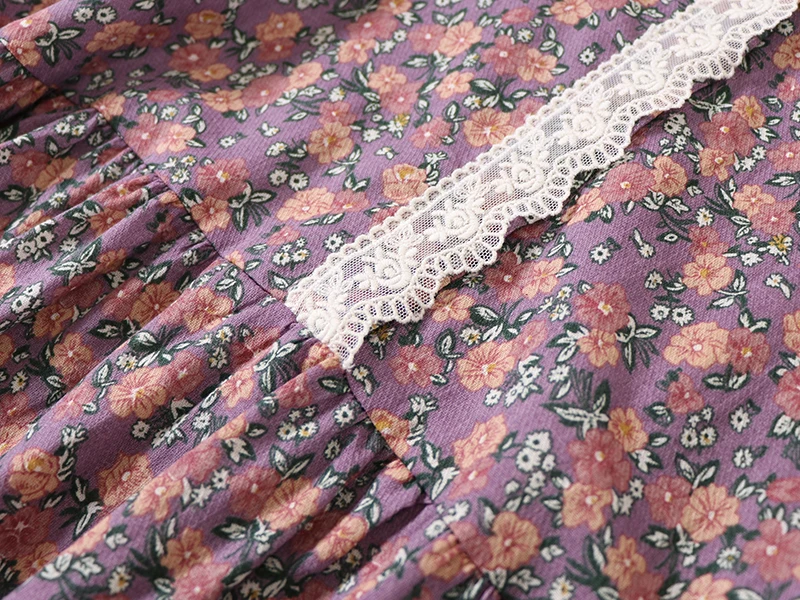 

Japan Style Mori Girl Literary Floral Print O-Neck Short Sleeve Dress Loose Lace Women Midi Dresses