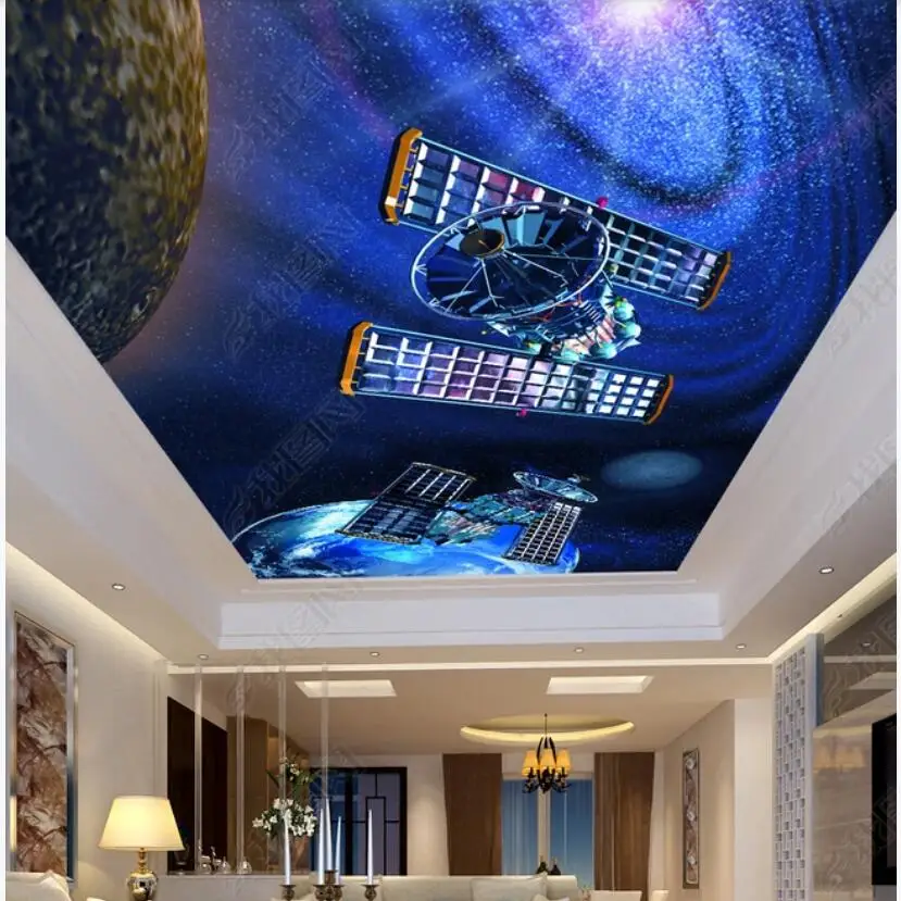 

Настенные 3D-обои на потолок, Настенные обои с изображением космоса, спутника, Вселенной, домашний декор, для гостиной, Настенные обои в рулон...