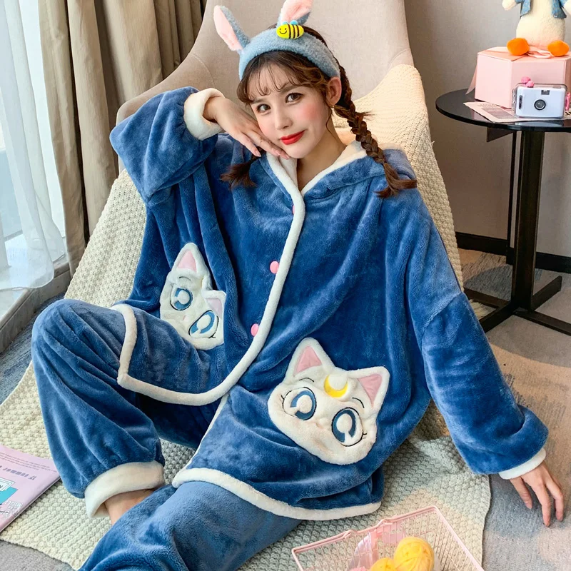 Flannel Hooded Nightgown Women Sleepwear Winter Pajamas Plus Size XXXL Intensification Loose Version Coral Fleece Nighty