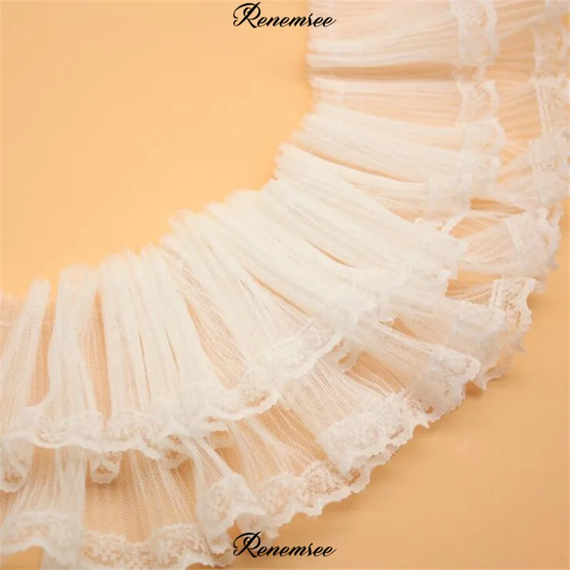 20 ярдов Прессованные плиссированные отделка из сетки кружева рукава DIY Одежда