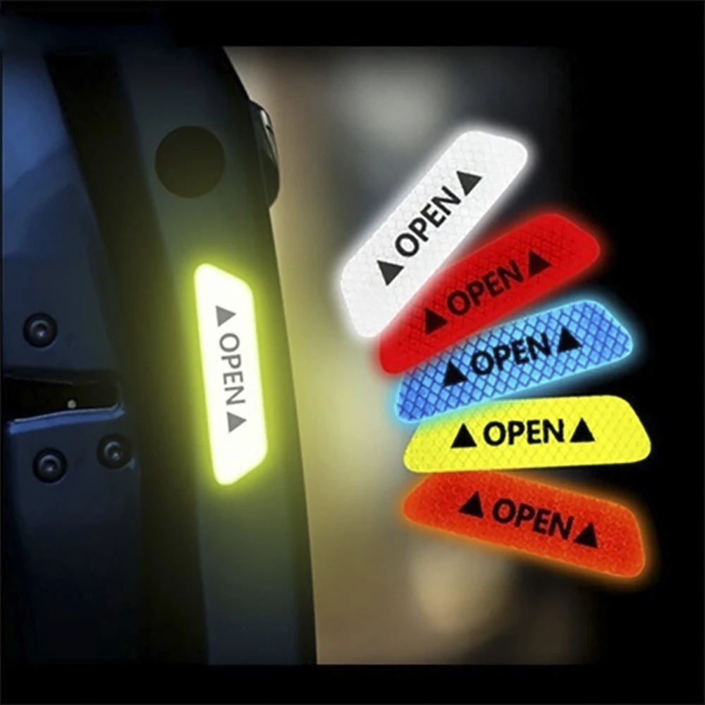 

2021 Car Accessories 4Pcs Reflective Tape Door Sticker Decals Car Safety Night Reflector Universal Warning Sign Reflective Strip