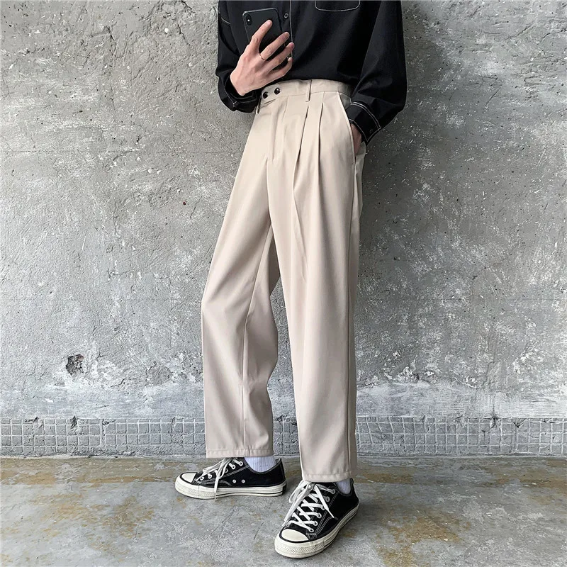 

Fashion High Waist Straight Trousers 2021 Men Solid Color Casual Pants Man Loose Zipper Korean Style Joggers S-5XL