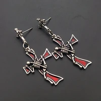 gothic antique blood color cross skull earrings for for girls women wicca grunge fairy core goblincore alt accessories
