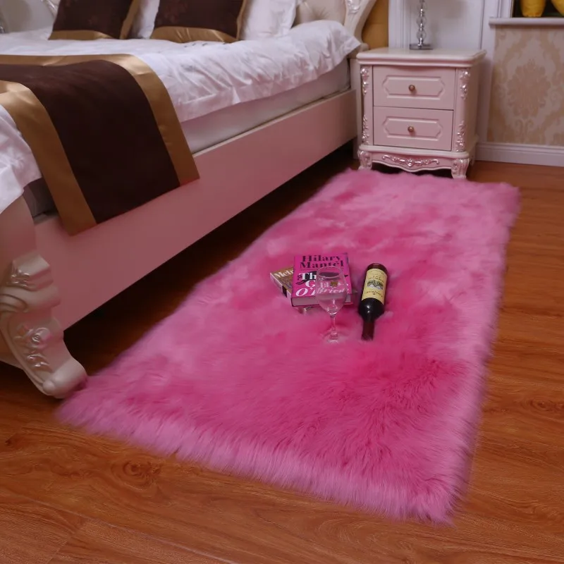 01001-Hot Pink Большой ковер из искусственного меха для спальни, гостиной, декоративный Пушистый Ковер, красный/розовый/синий/белый, пушистые ковры, прикроватные напольные ковры - Color: 01001-Hot Pink