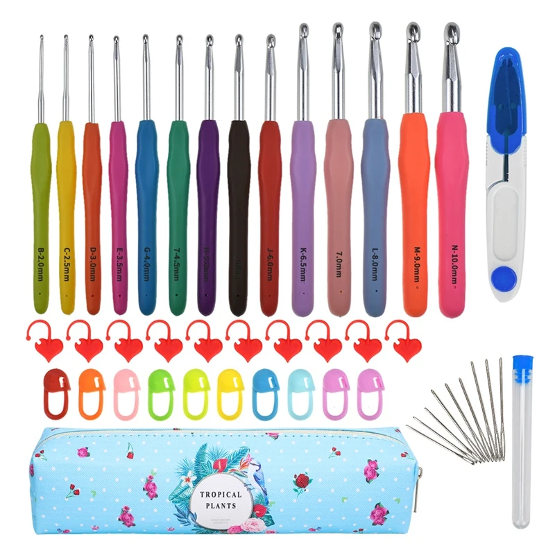 

14 PCS Crochet Hooks Set Crochet Large-Eye Blunt Yarn Weave Knitting Needles Kit Needle Set Weave Craft Tools With Bag
